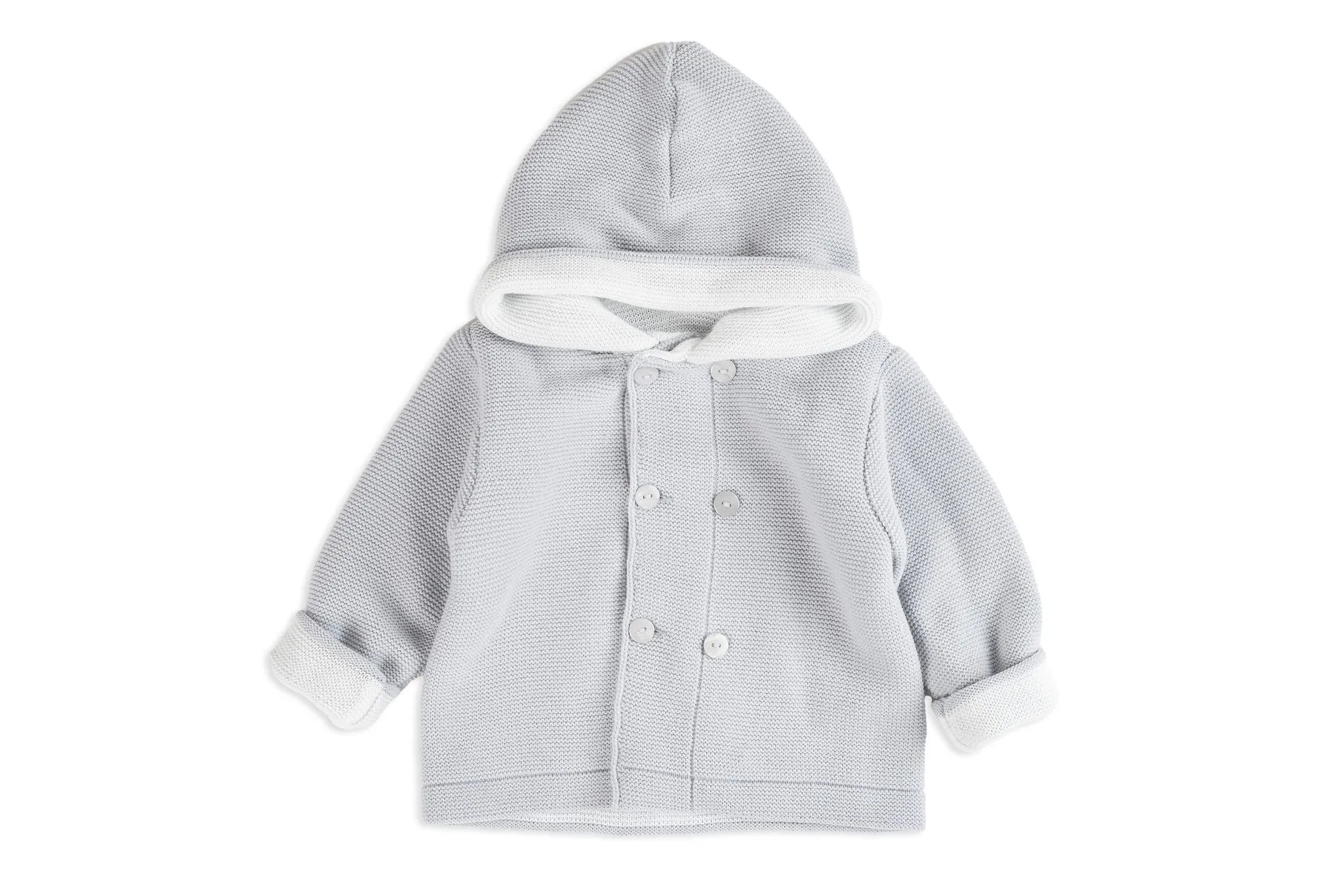 Light Gray & White Two-Piece Unisex Hooded Knit Set