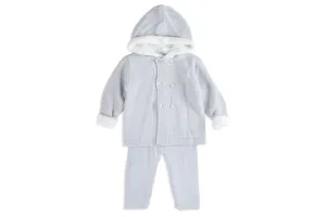 Light Gray & White Two-Piece Unisex Hooded Knit Set