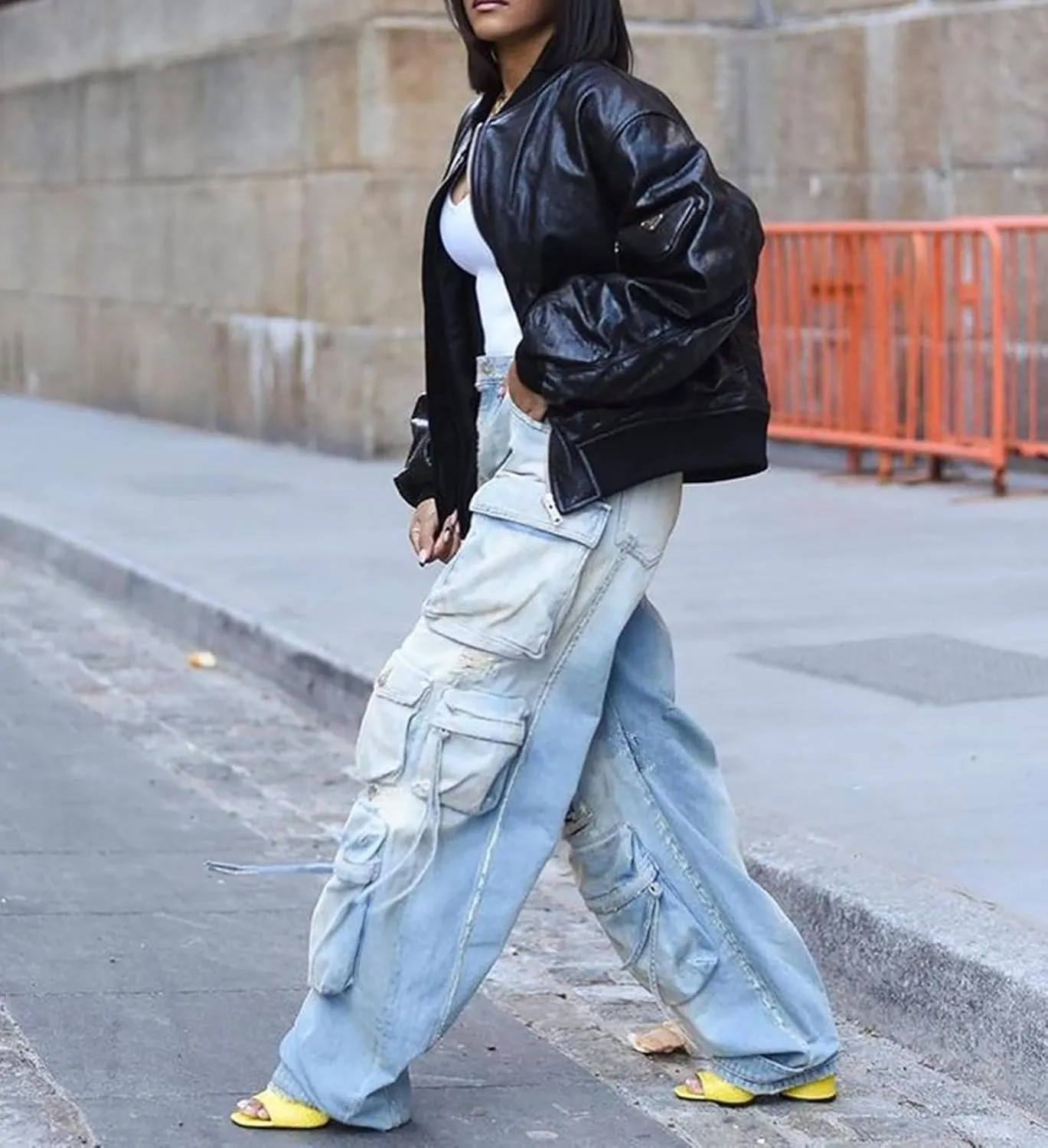 LKOUS Women's Y2K Baggy Straight Wide Leg Cargo Jeans, Streetwear High Waisted Denim Pant