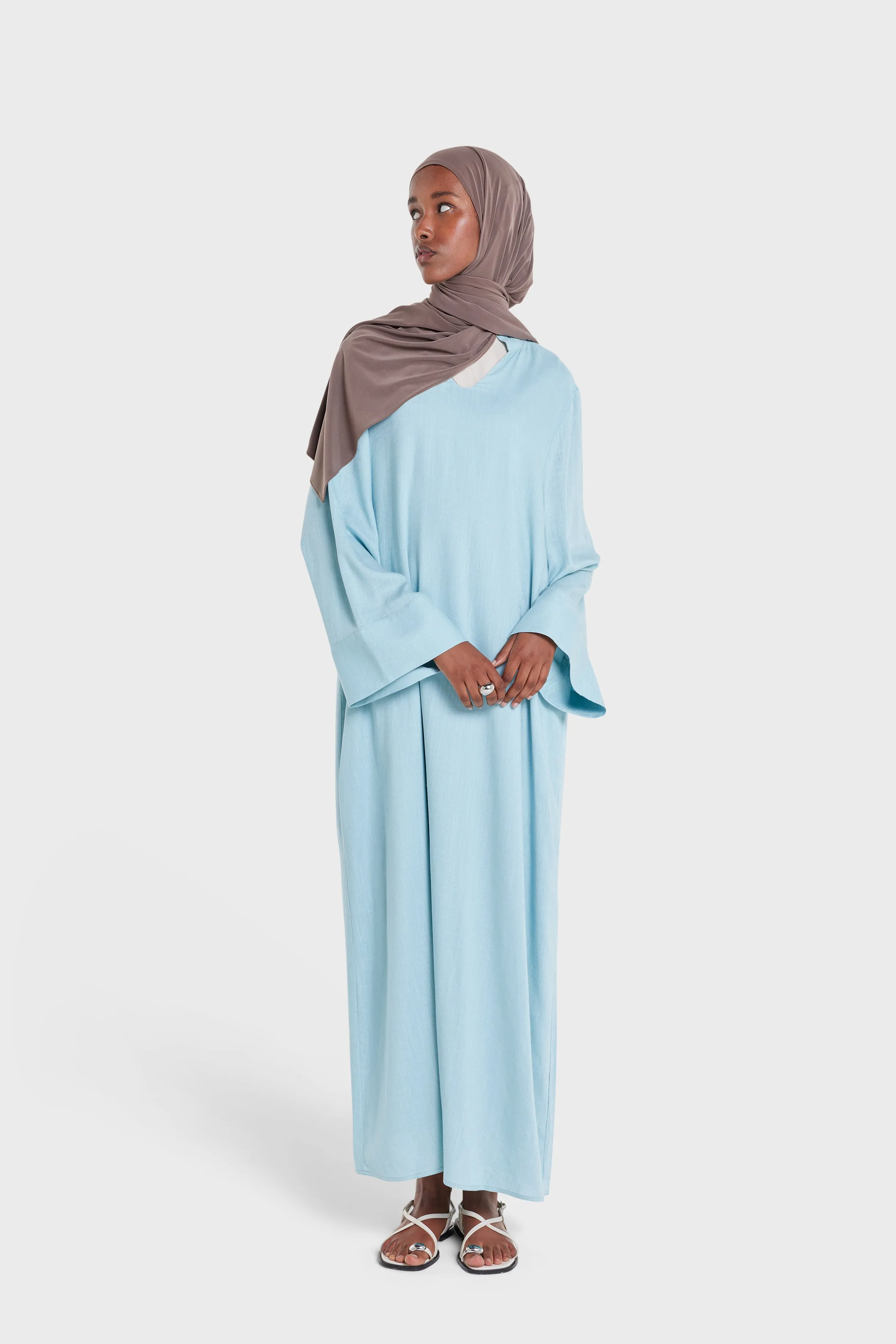 Loose Linen Dress | Misty Blue