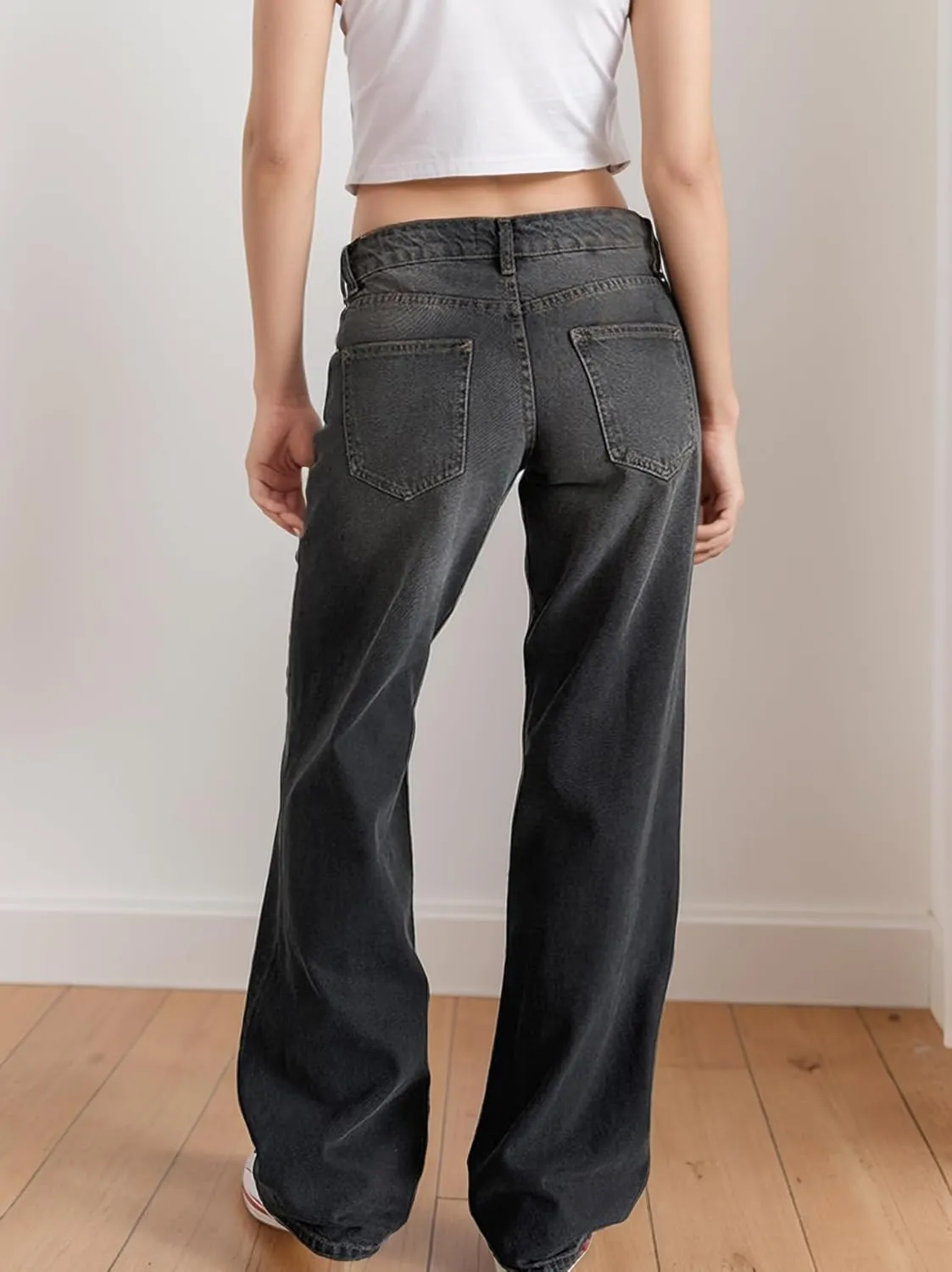 Low Rise Baggy Jeans for Women Y2K Low Waisted Straight Leg Trendy Bootcut Jeans Teen Girls Casual Loose Fit Boyfriend Jeans