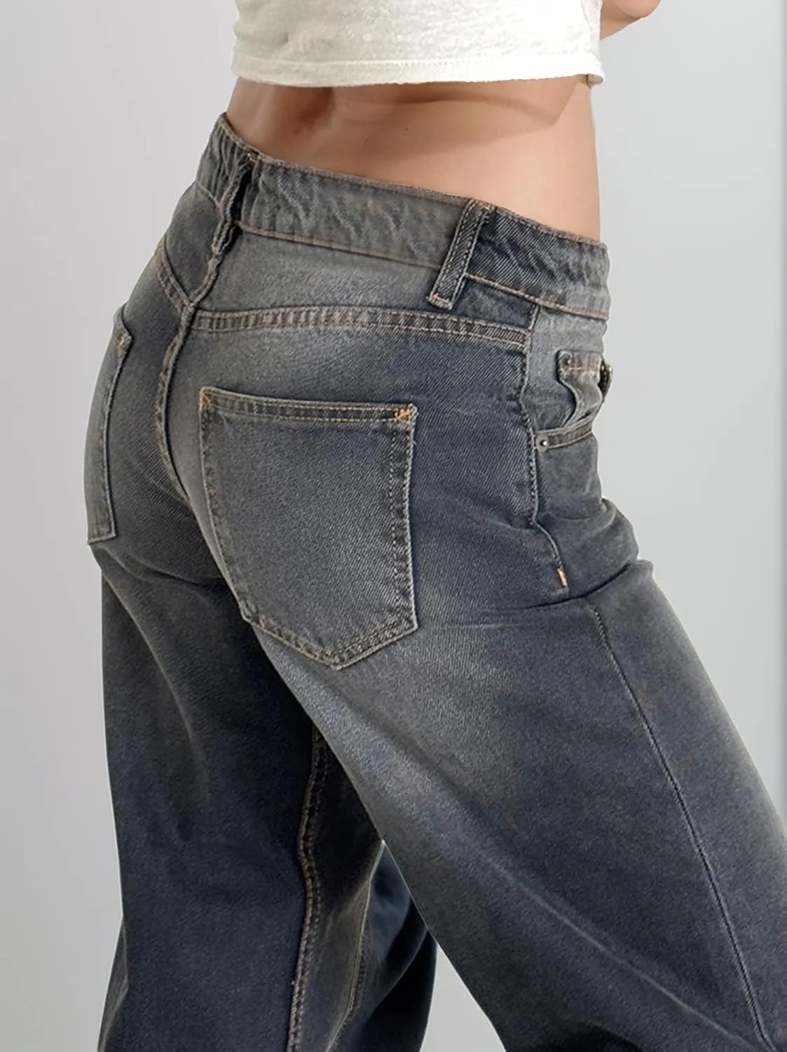 Low Rise Baggy Jeans for Women Y2K Low Waisted Straight Leg Trendy Bootcut Jeans Teen Girls Casual Loose Fit Boyfriend Jeans