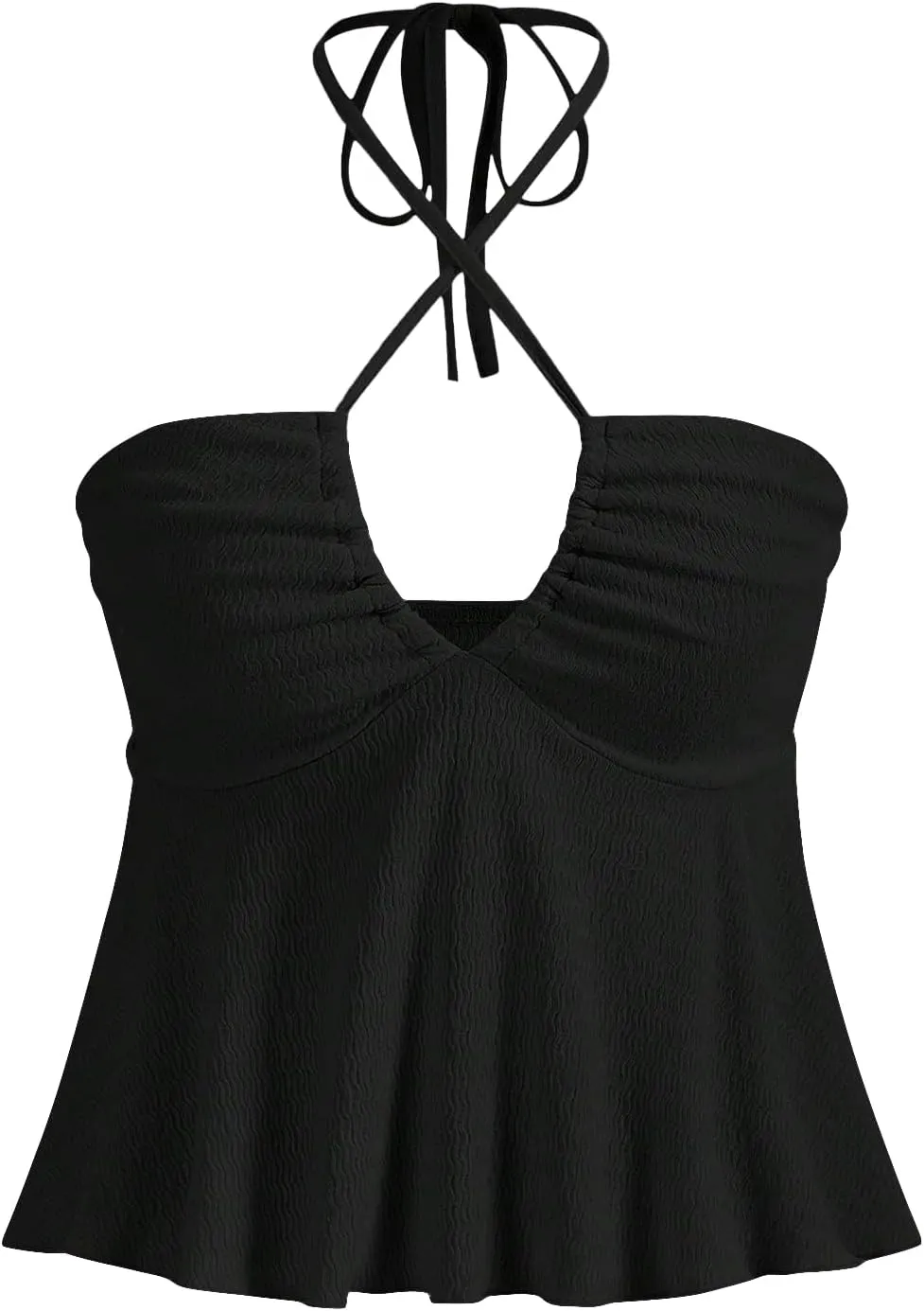 MakeMeChic Women's Summer Criss Cross Halter Tops 2025 Beach Sleeveles Cut Out Tie Backless Peplum Crop Tank Tops