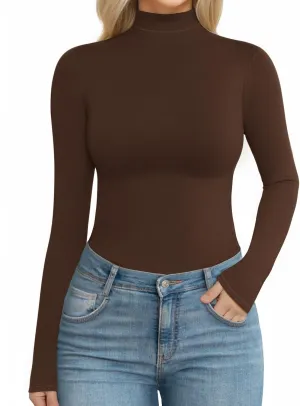 MANGOPOP Women's Turtle Neck T-Shirt Long Sleeve Thermal Underwear Top Hourglass Shaped Slim Fit Top