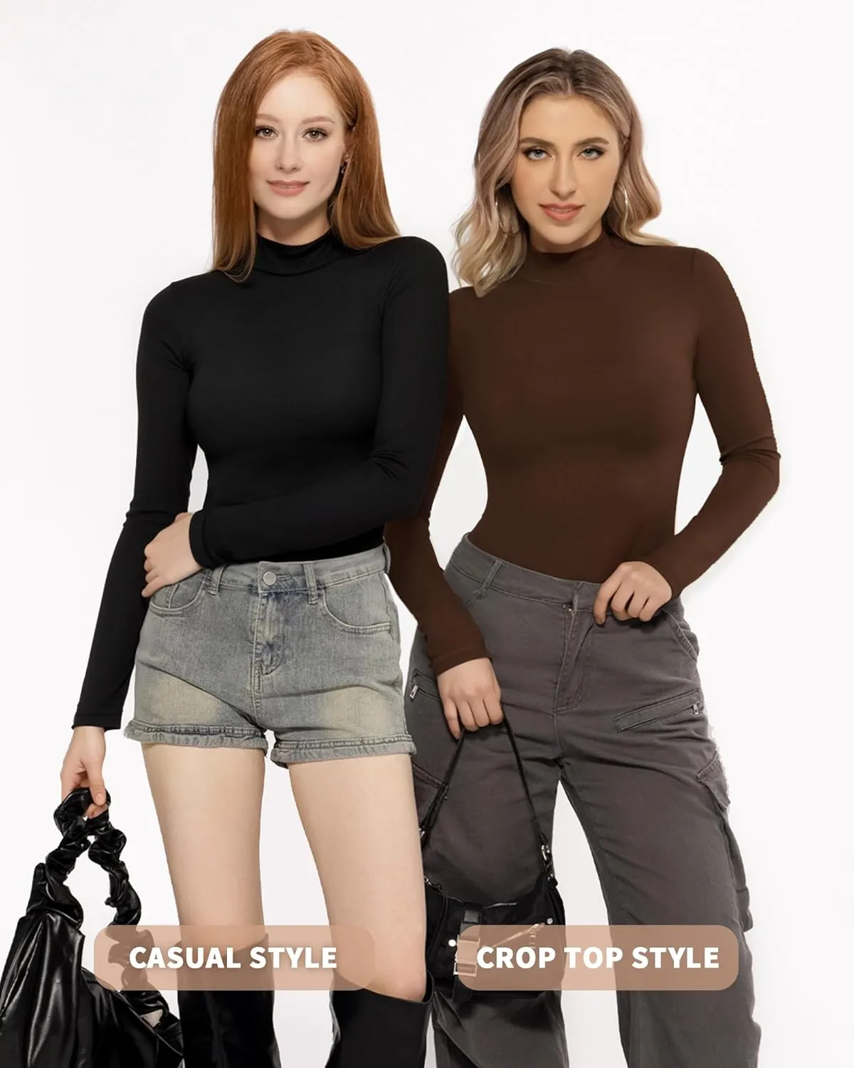 MANGOPOP Women's Turtle Neck T-Shirt Long Sleeve Thermal Underwear Top Hourglass Shaped Slim Fit Top