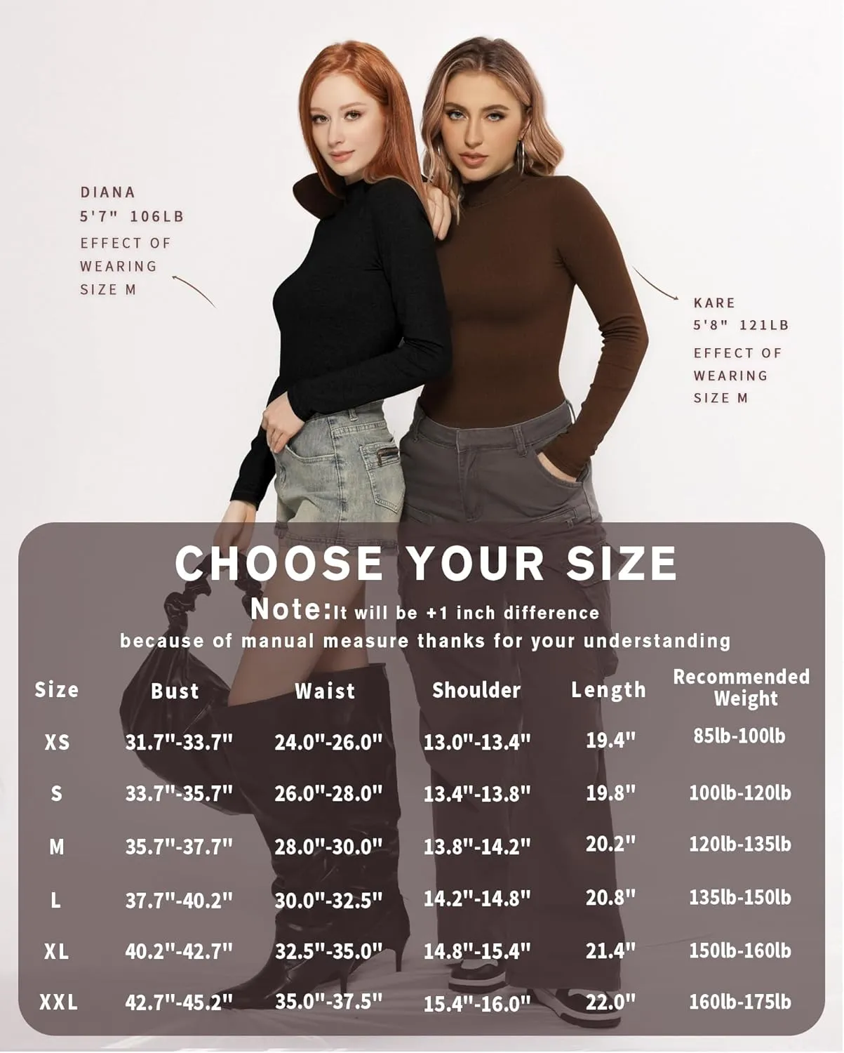 MANGOPOP Women's Turtle Neck T-Shirt Long Sleeve Thermal Underwear Top Hourglass Shaped Slim Fit Top