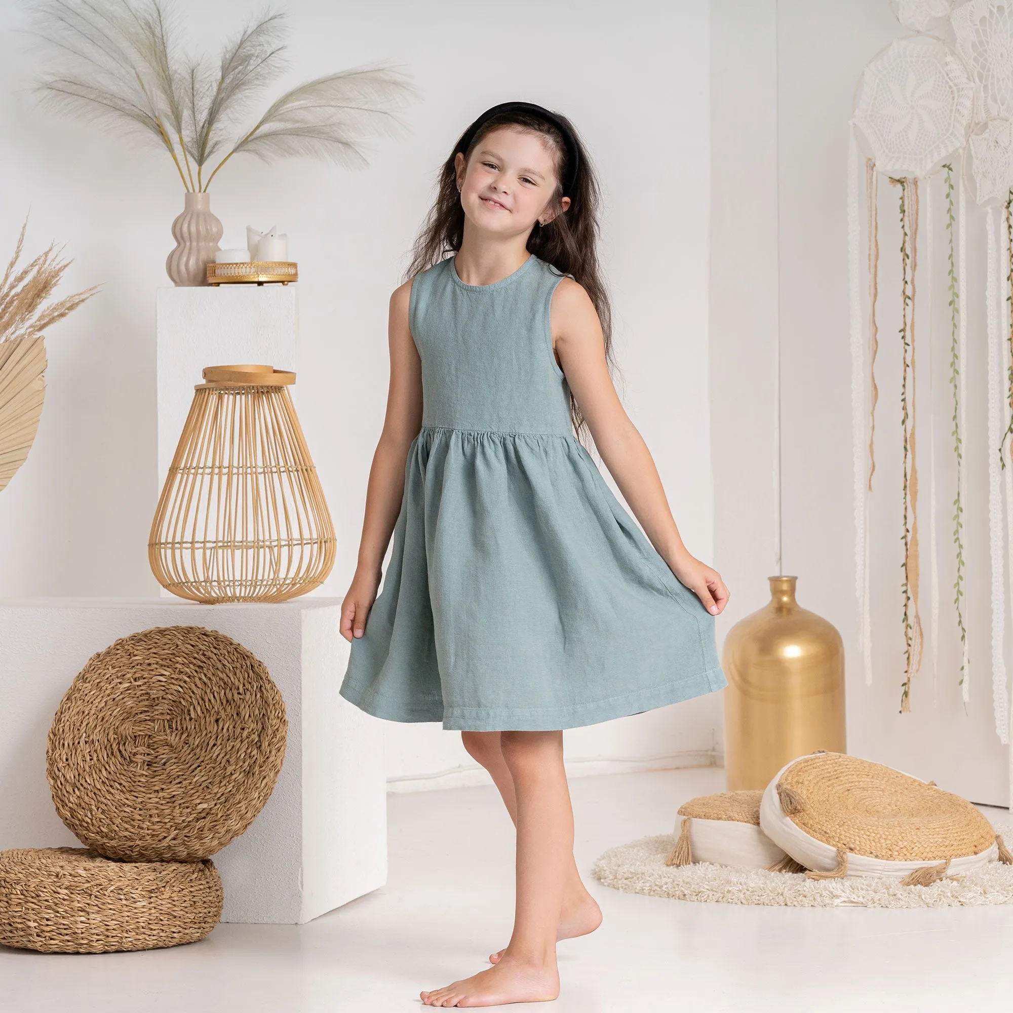 MENIQUE Girls' 100% Linen Dress Maya
