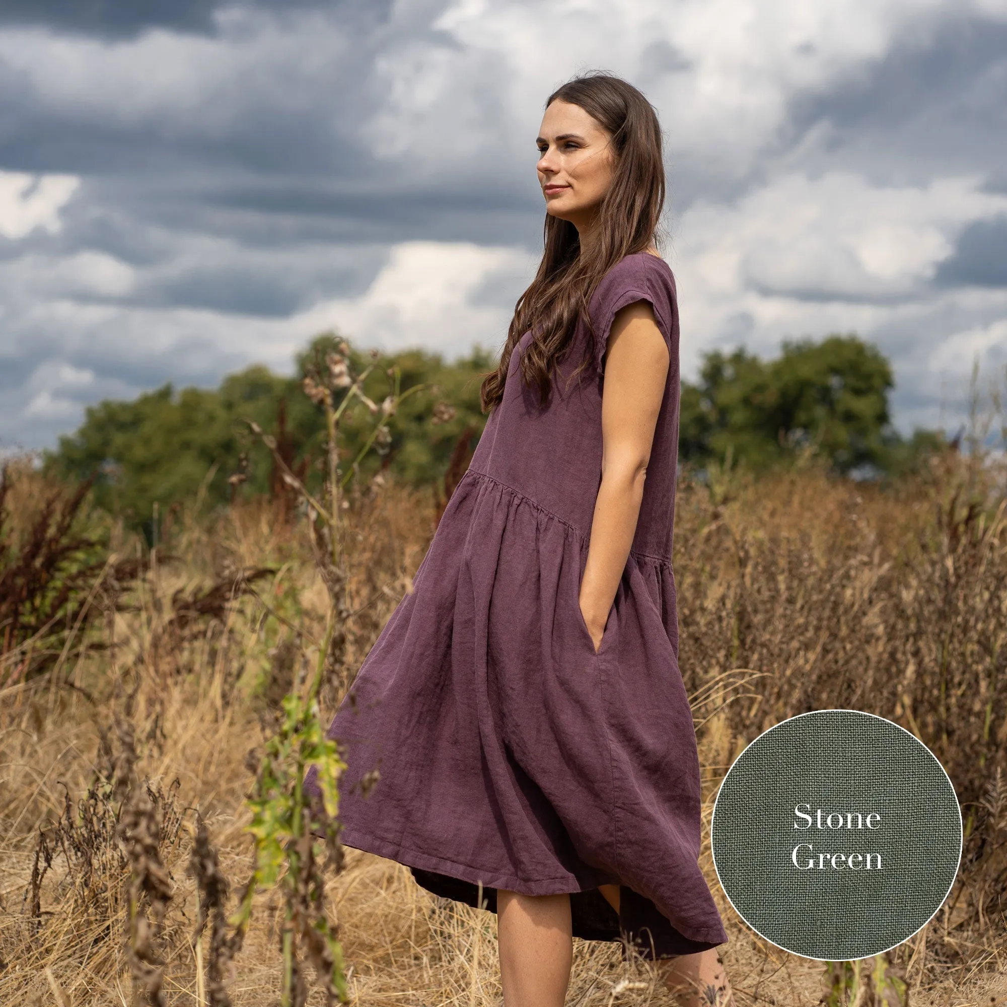 MENIQUE Smock Dress Cecilia Stone Green