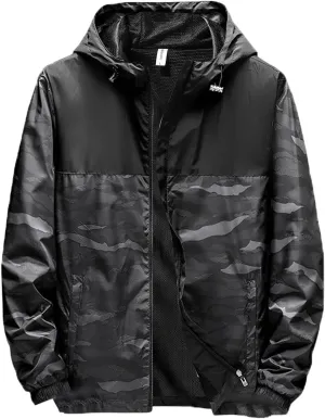 Mens Hooded Rain Jacket Windproof Jacket Big and Tall Tactical Jacket Waterproof Lightweight Mountain Sport Jacket