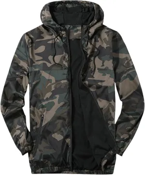 Men's Spring Autumn Camo Sports Breathable Mesh Color Block Jacket Coat