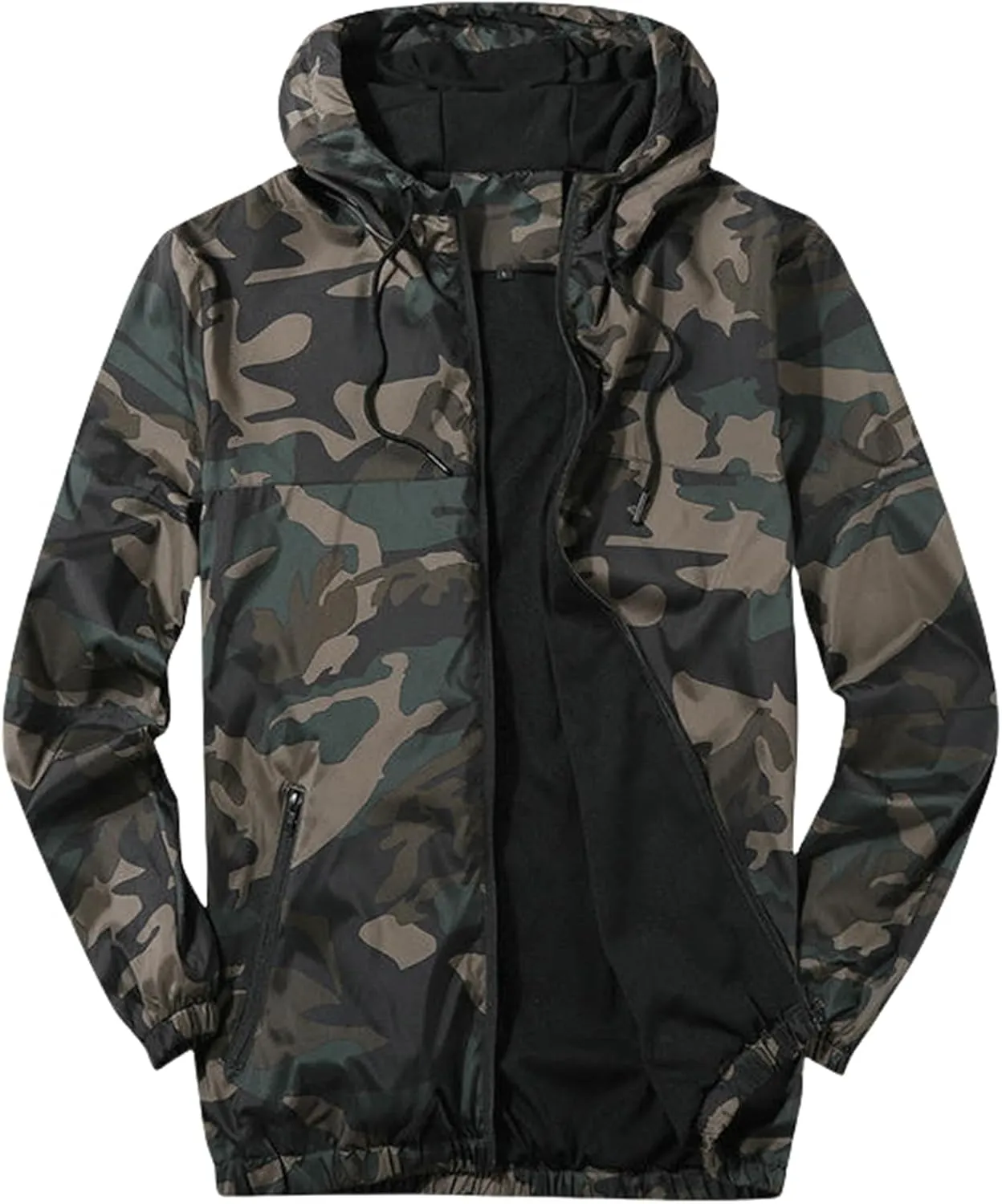Men's Spring Autumn Camo Sports Breathable Mesh Color Block Jacket Coat