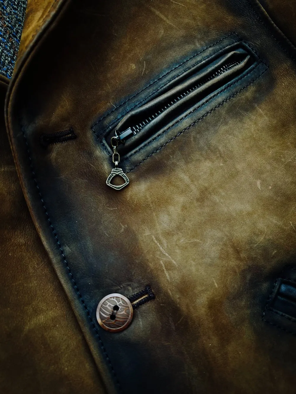 Men's Wool Collar Ranch Leather Jacket