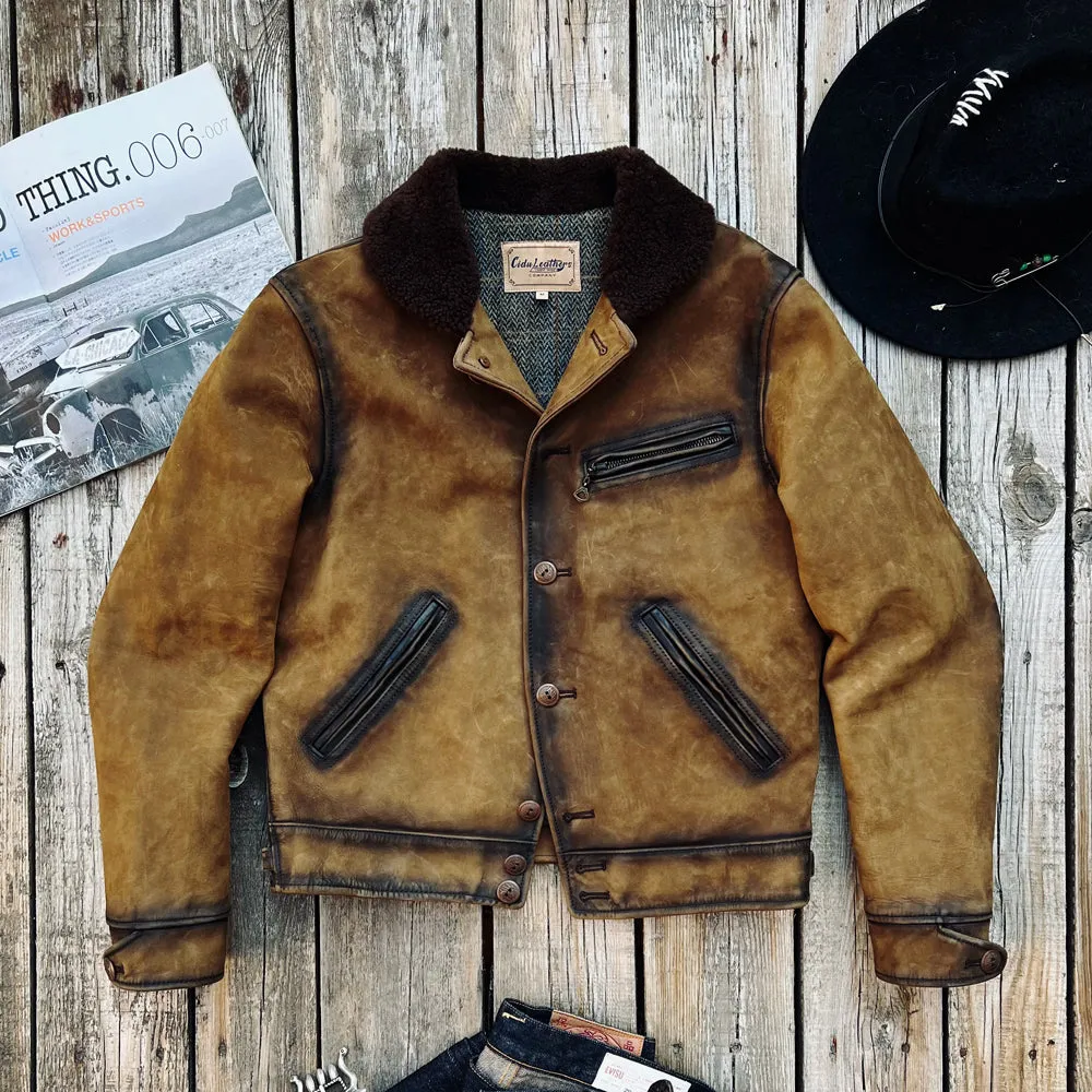 Men's Wool Collar Ranch Leather Jacket