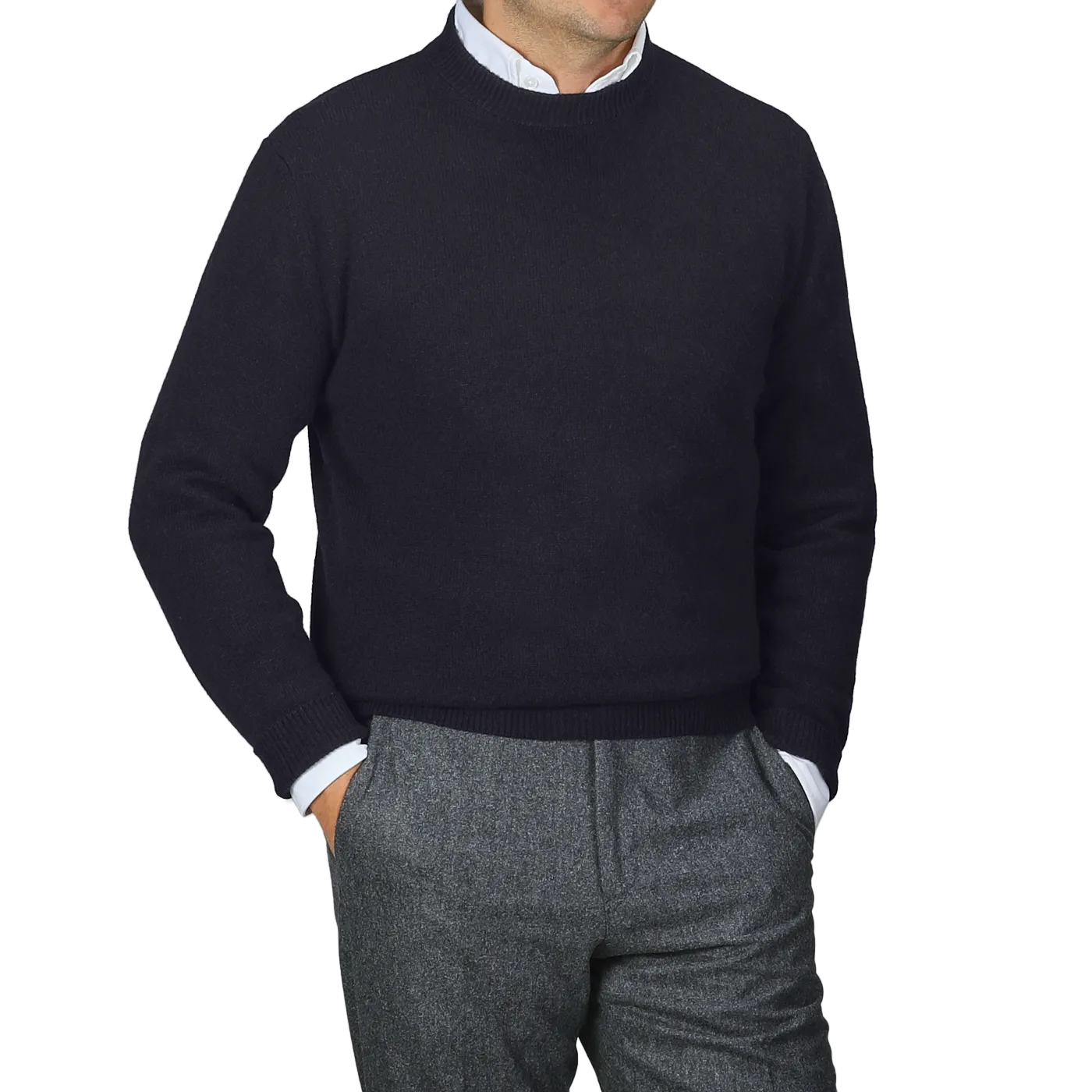 Navy Blue Cashmere Crewneck Sweater