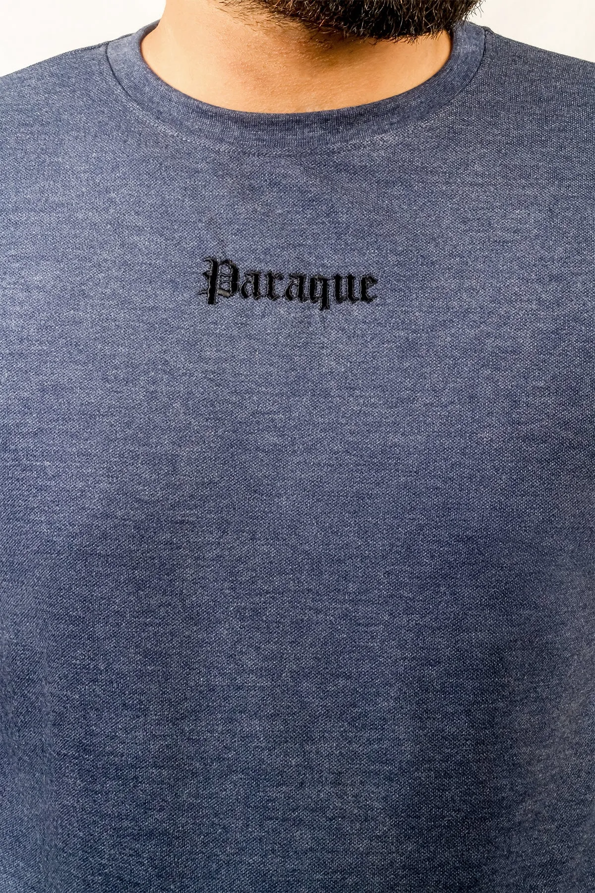 Navy Blue Pique Fabric Embroidery T-Shirt (Plus Size) - S24 - MT0355P