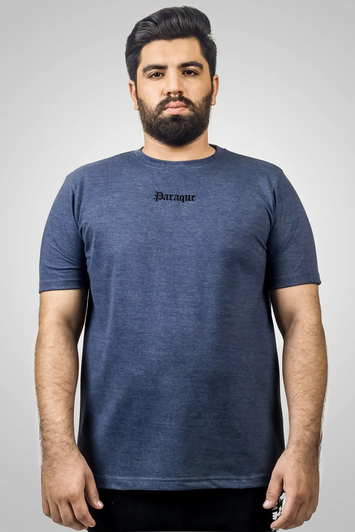 Navy Blue Pique Fabric Embroidery T-Shirt (Plus Size) - S24 - MT0355P