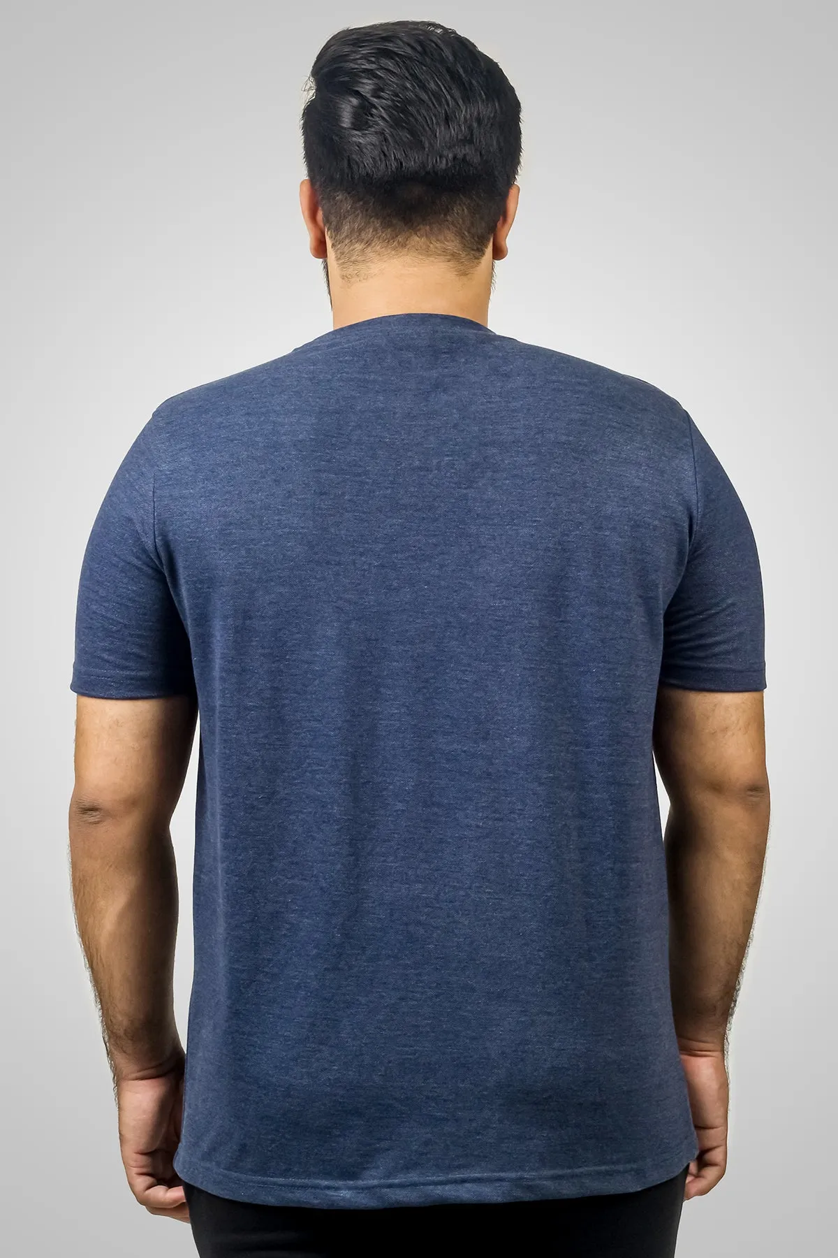 Navy Blue Pique Fabric Embroidery T-Shirt (Plus Size) - S24 - MT0355P