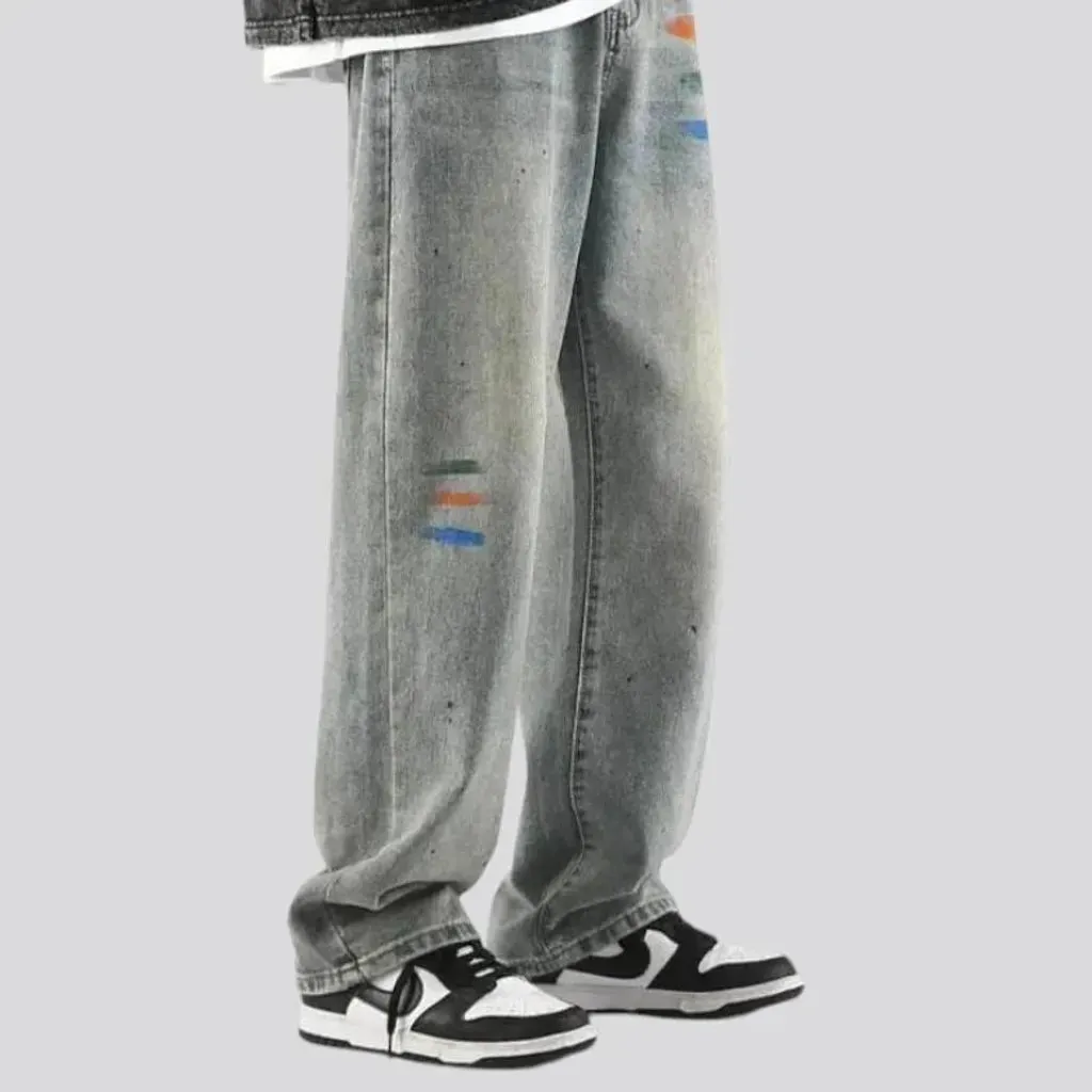 Painted boho baggy men's jeans