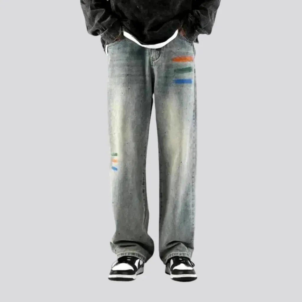 Painted boho baggy men's jeans