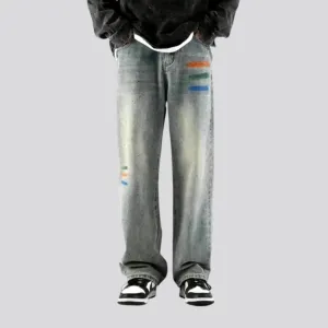 Painted boho baggy men's jeans