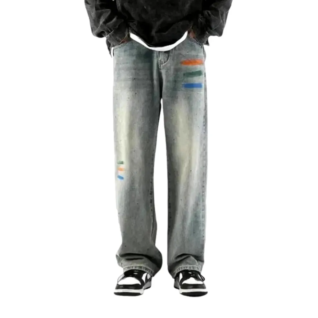 Painted boho baggy men's jeans