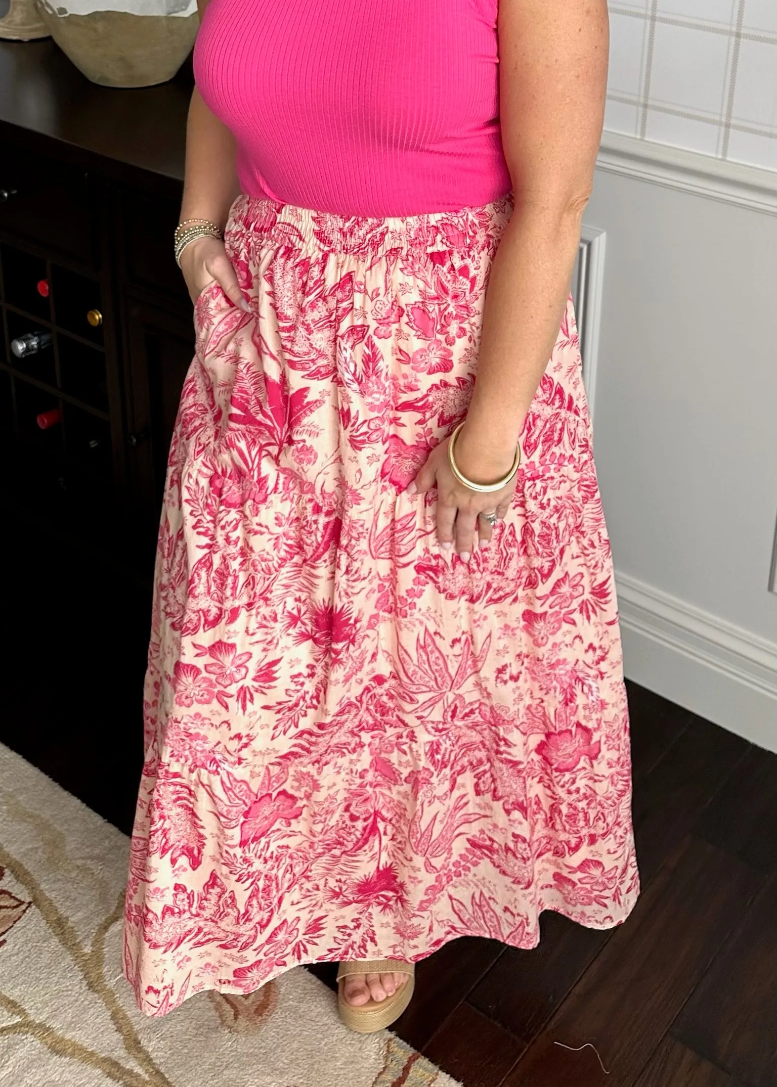 Pink Leafy Floral Skirt