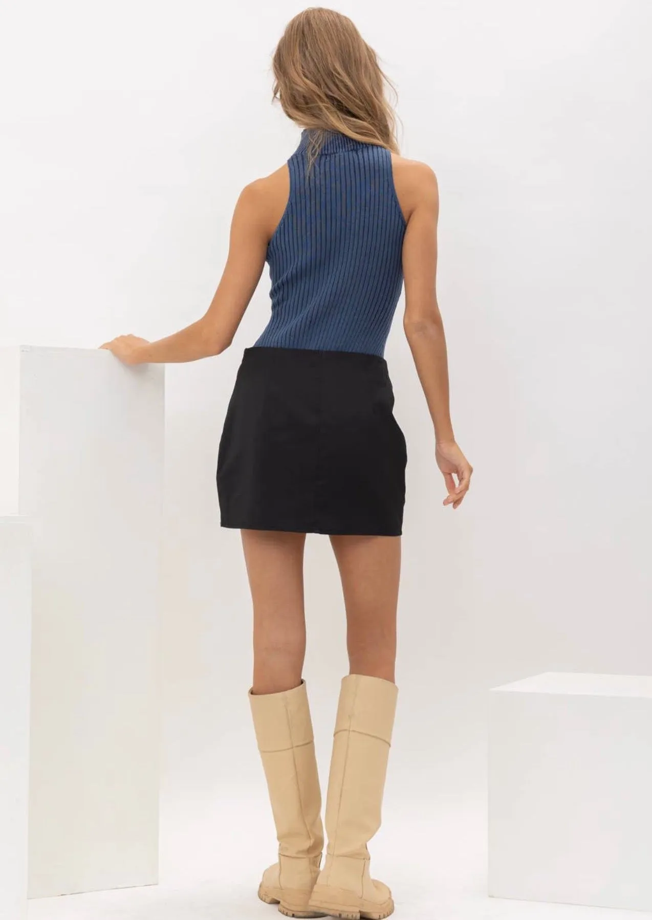 Playing It Safe Washed Mock Neck Bodysuit in Navy
