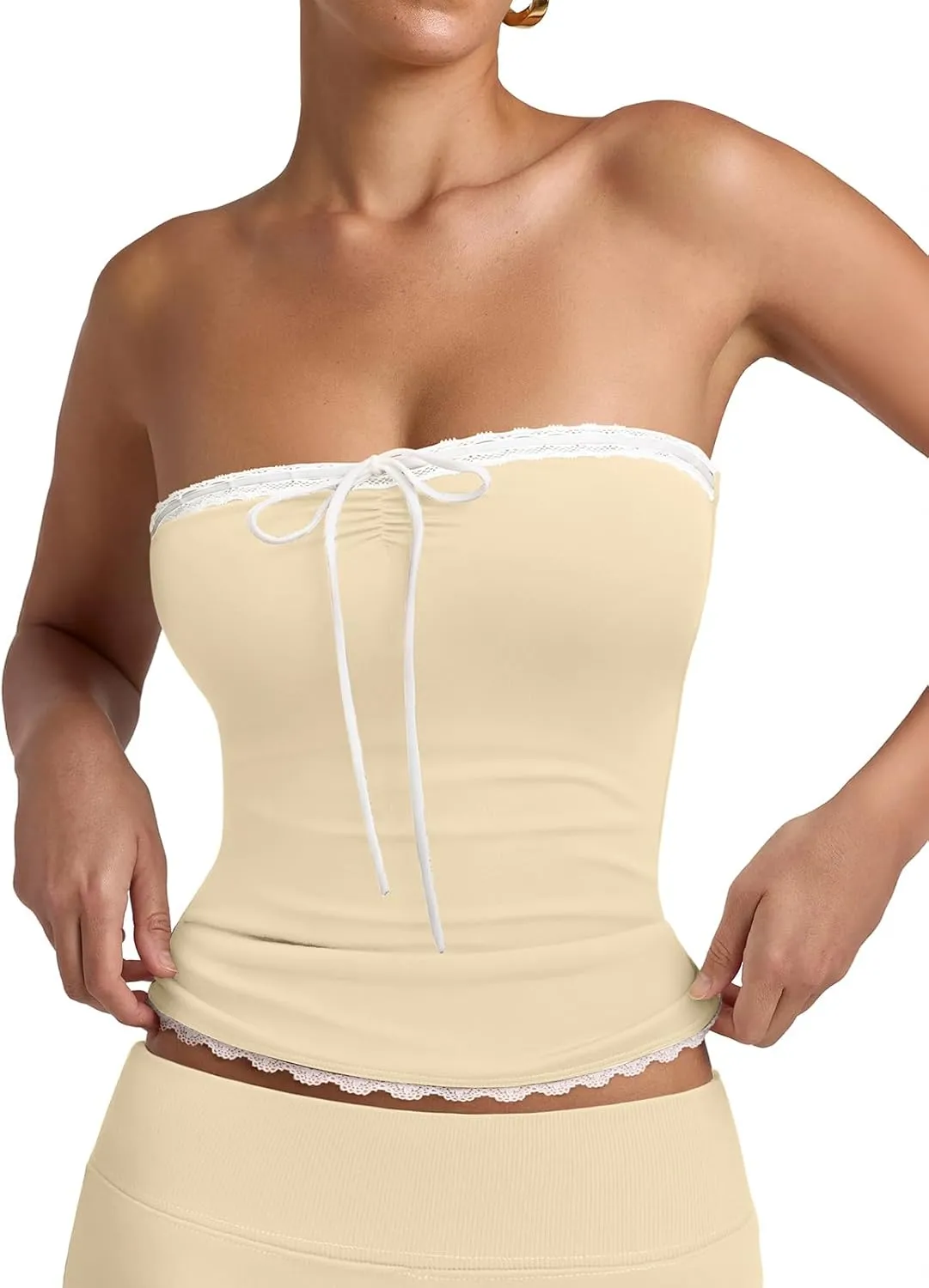 REORIA Women's Y2K Cute Tube Top Double Lined Strapless Backless Sleeveless Crop Top for Summer 2025 Going Out