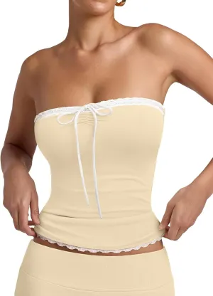 REORIA Women's Y2K Cute Tube Top Double Lined Strapless Backless Sleeveless Crop Top for Summer 2025 Going Out