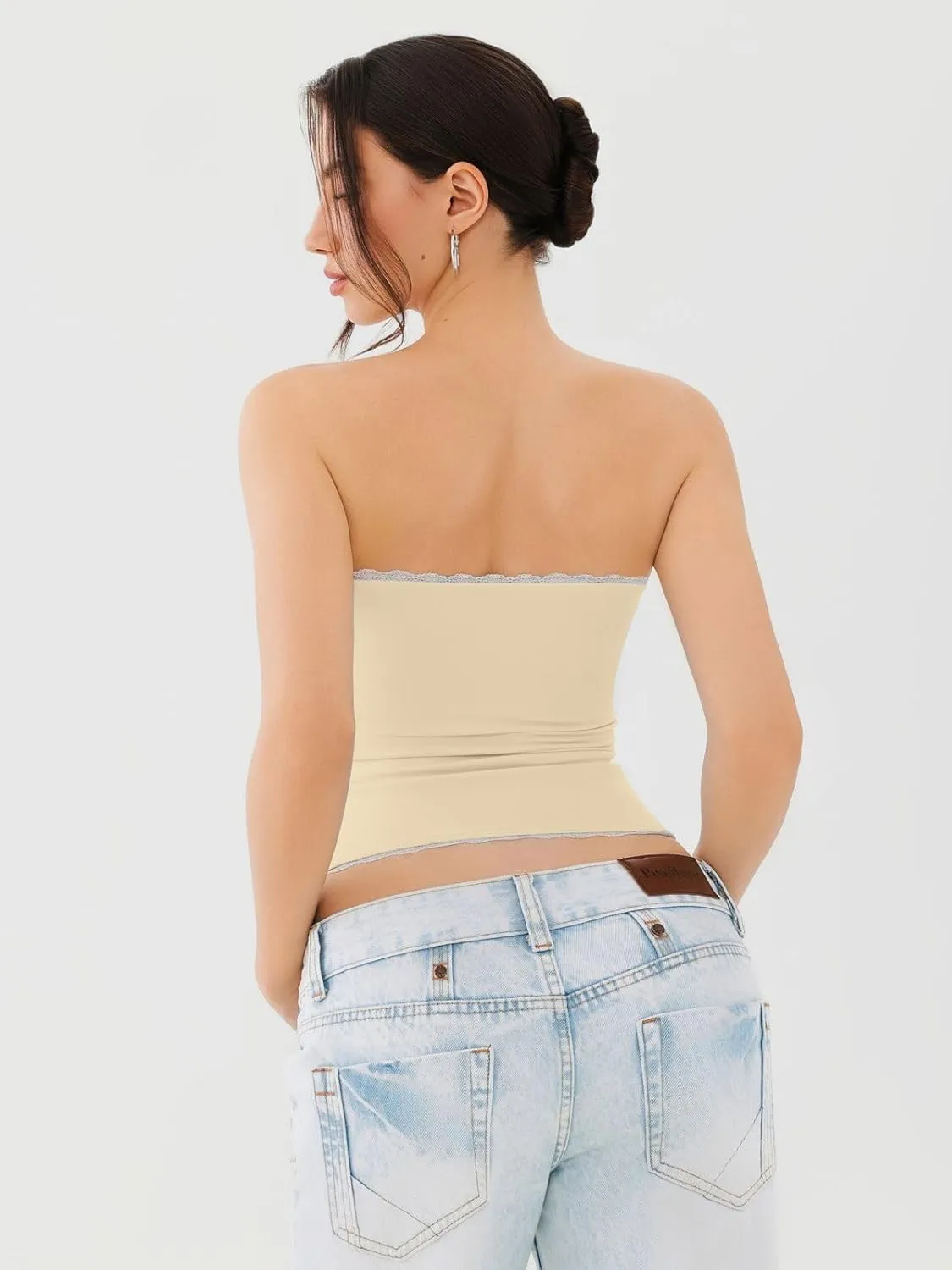 REORIA Women's Y2K Cute Tube Top Double Lined Strapless Backless Sleeveless Crop Top for Summer 2025 Going Out