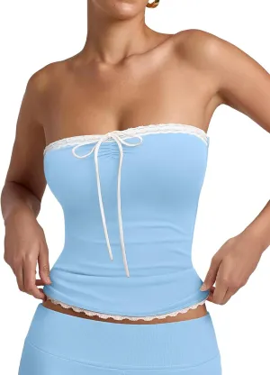 REORIA Women's Y2K Cute Tube Top Double Lined Strapless Backless Sleeveless Crop Top for Summer 2025 Going Out