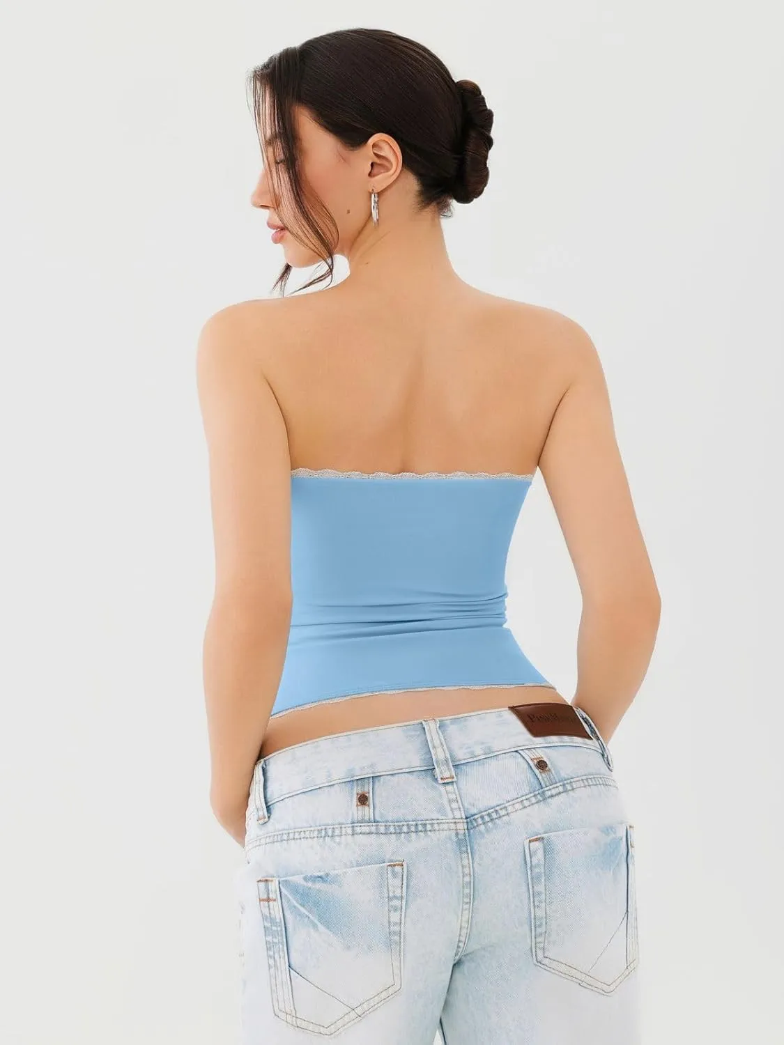 REORIA Women's Y2K Cute Tube Top Double Lined Strapless Backless Sleeveless Crop Top for Summer 2025 Going Out