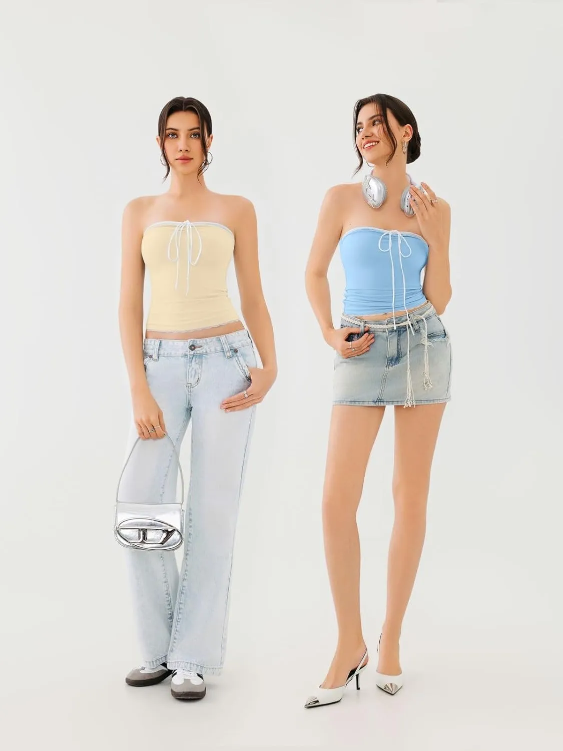 REORIA Women's Y2K Cute Tube Top Double Lined Strapless Backless Sleeveless Crop Top for Summer 2025 Going Out