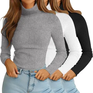 Riyiper 3 Pack Women Ribbed Turtleneck Shirt Rayon Top Knit Lightweight Long Sleeve Top Casual Soft Base Layer Top