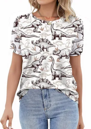 RMCMS Women Dinosaur Shirt Summer Cute Tops Dino Graphic Tees Casual Loose Short Sleeve Blouse