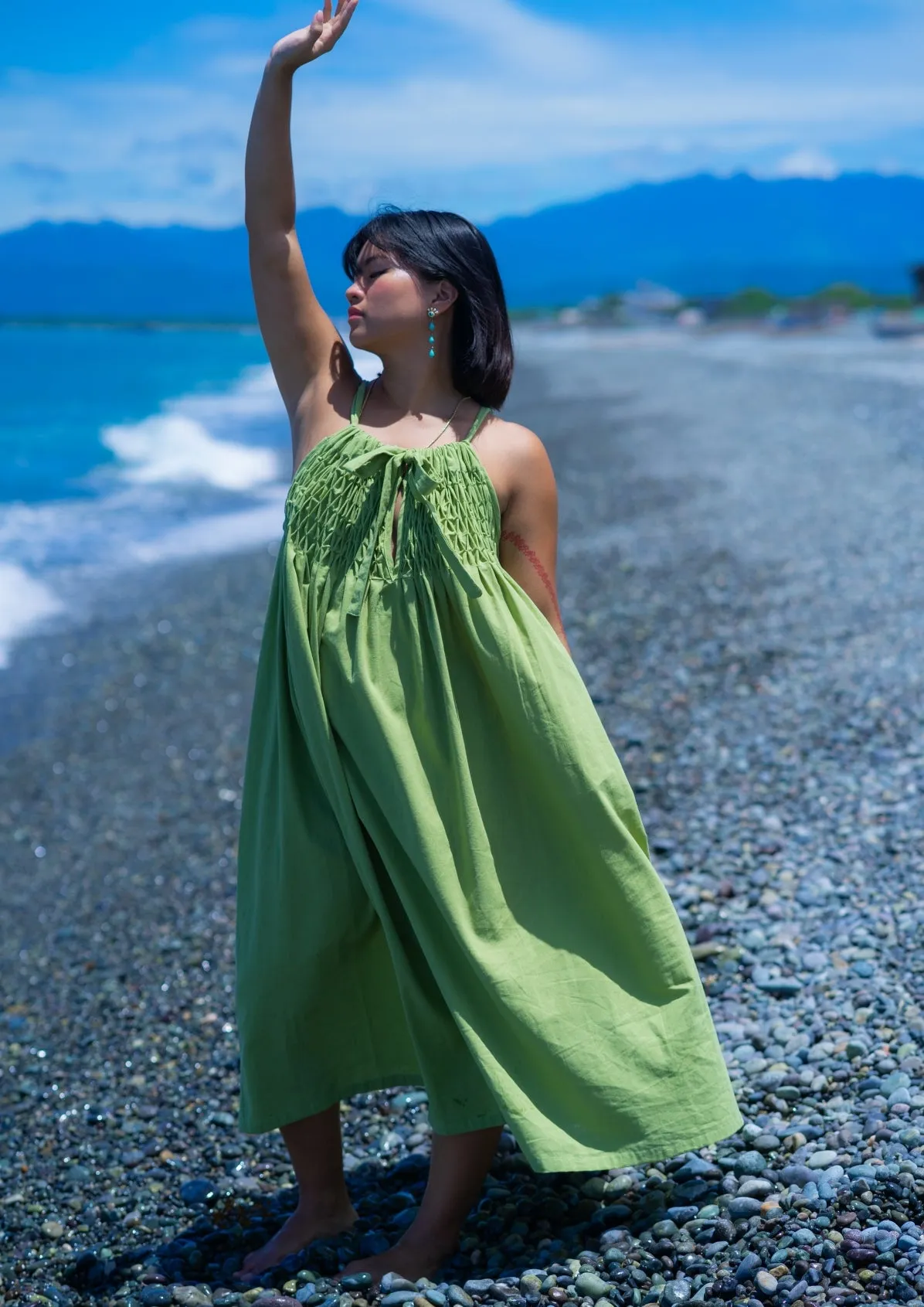 roxy long halter dress - avocado
