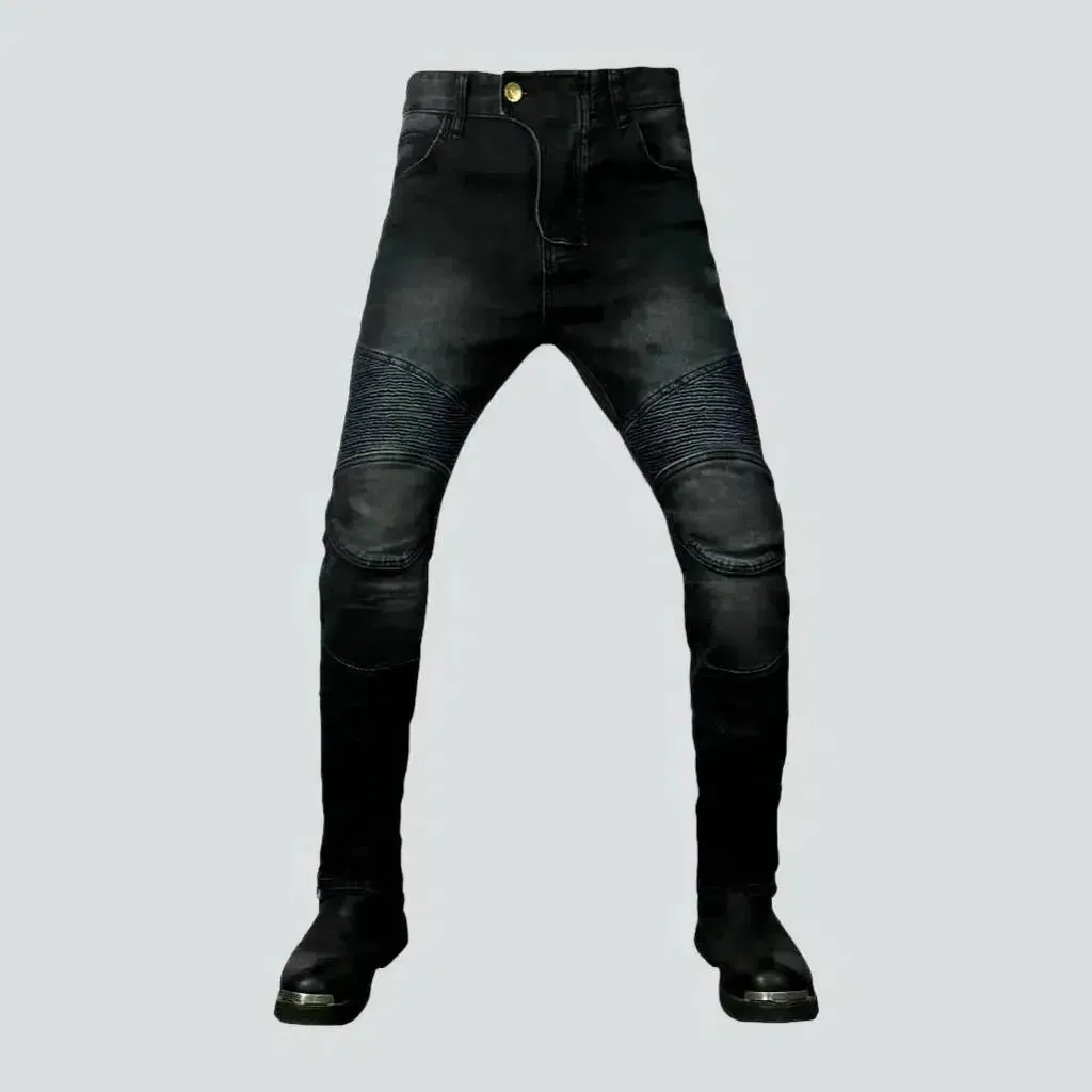 Sanded knee-pads men's moto jeans