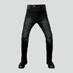 Sanded knee-pads men's moto jeans