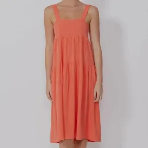 SASS- Solei Touch of Linen Dress in Coral and Natural