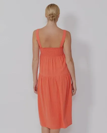 SASS- Solei Touch of Linen Dress in Coral and Natural