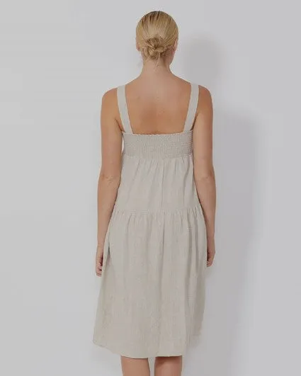 SASS- Solei Touch of Linen Dress in Coral and Natural