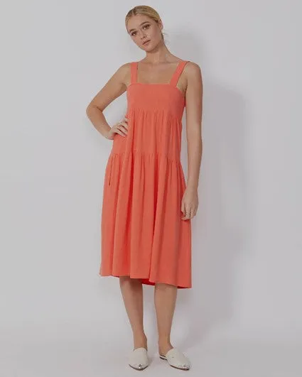 SASS- Solei Touch of Linen Dress in Coral and Natural