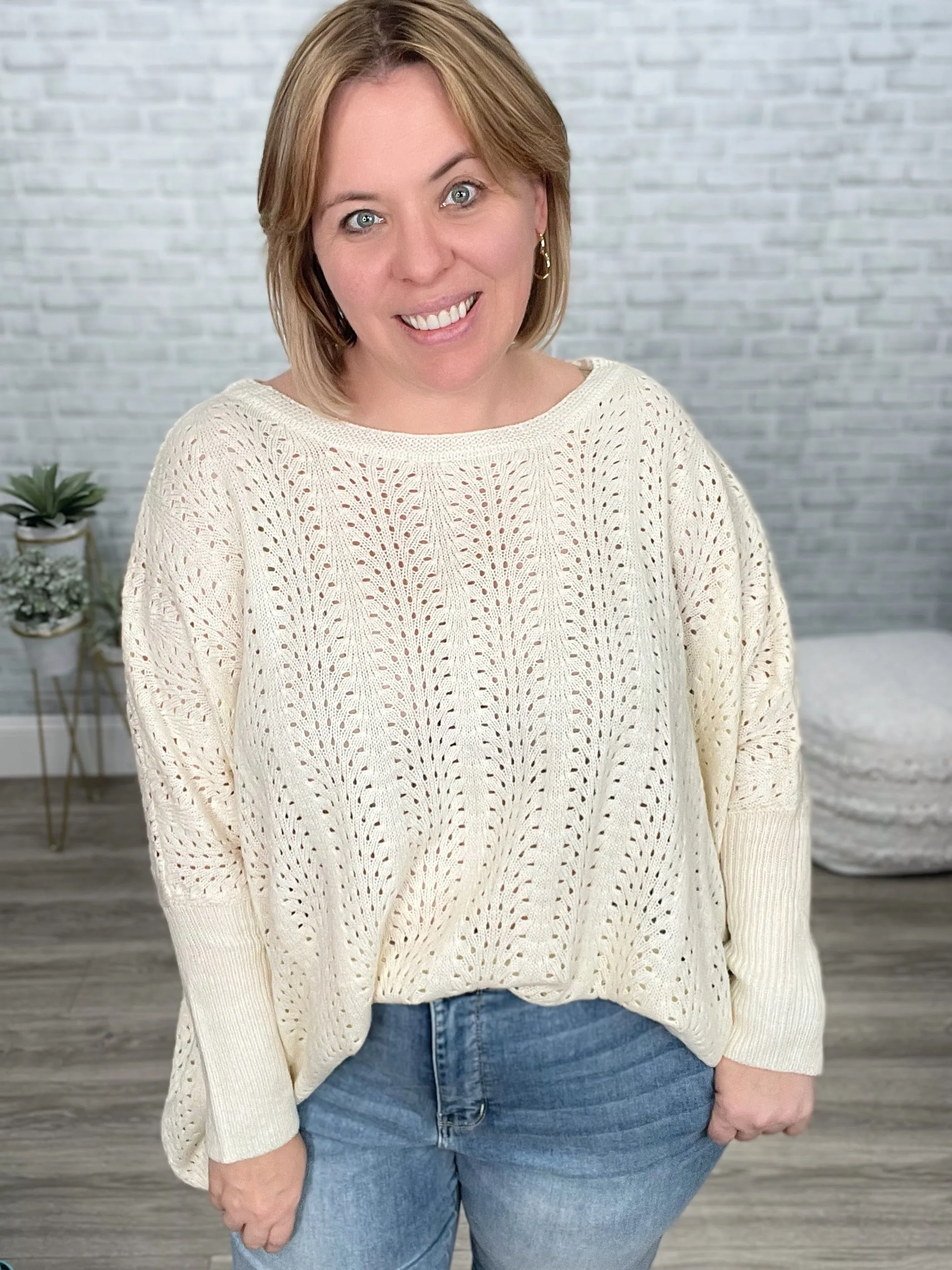 Seeing Patterns Loose Fit Knit Sweater In Cream