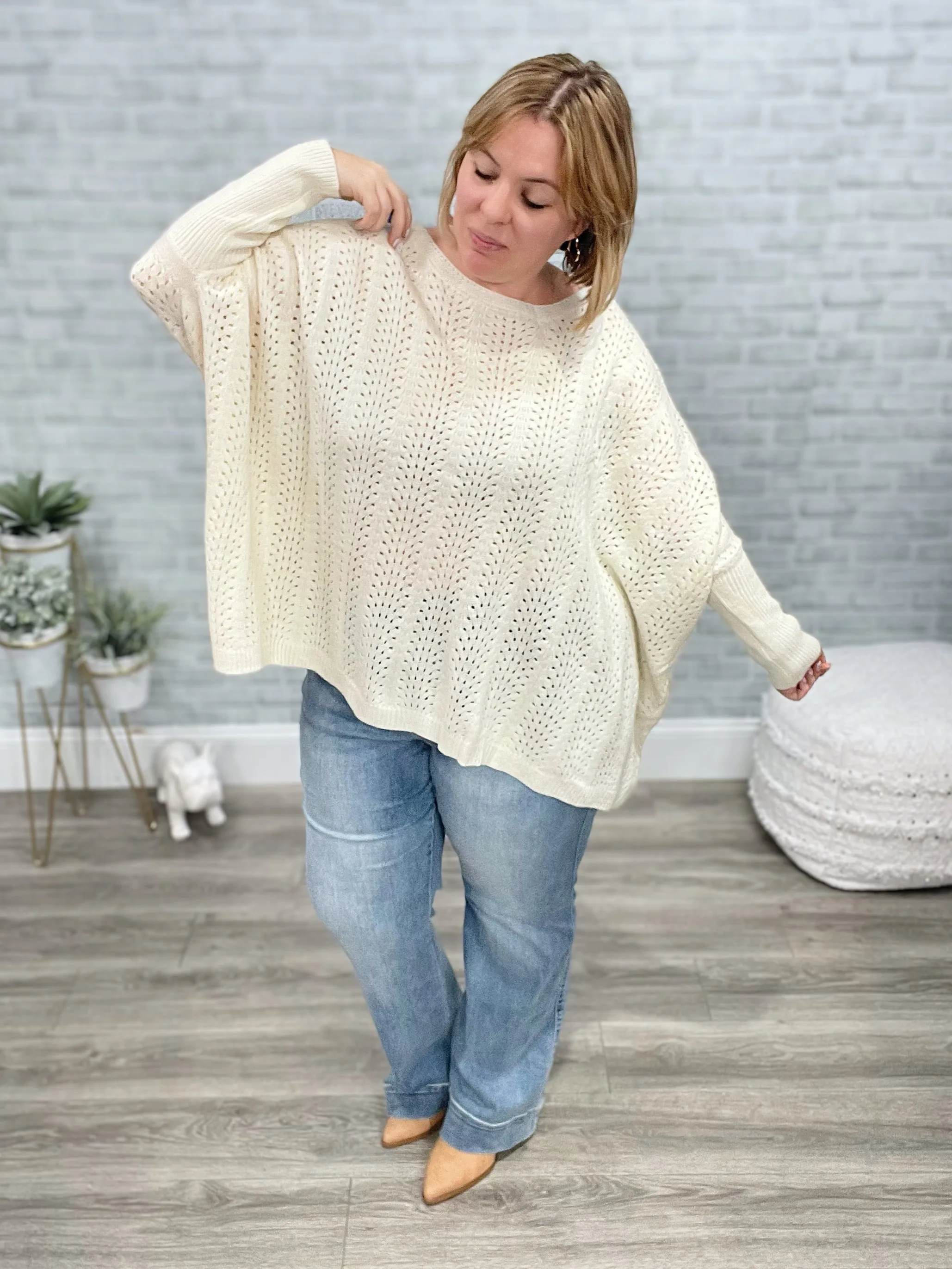 Seeing Patterns Loose Fit Knit Sweater In Cream