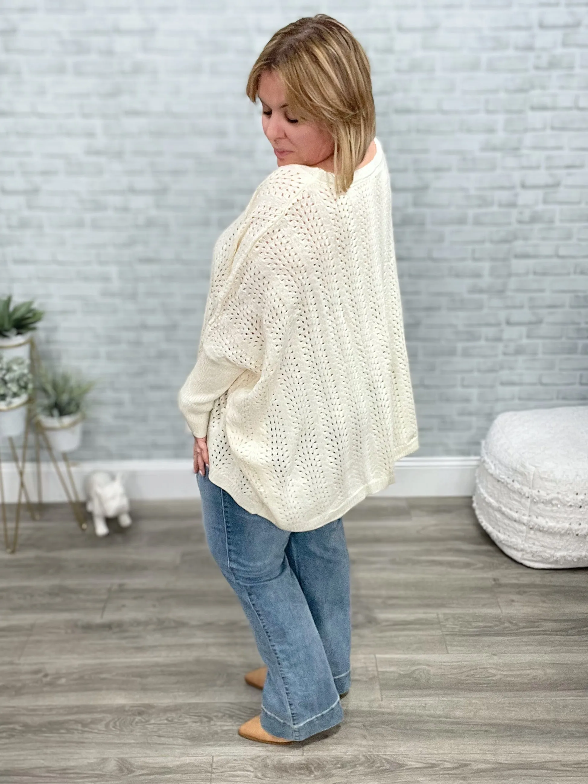 Seeing Patterns Loose Fit Knit Sweater In Cream