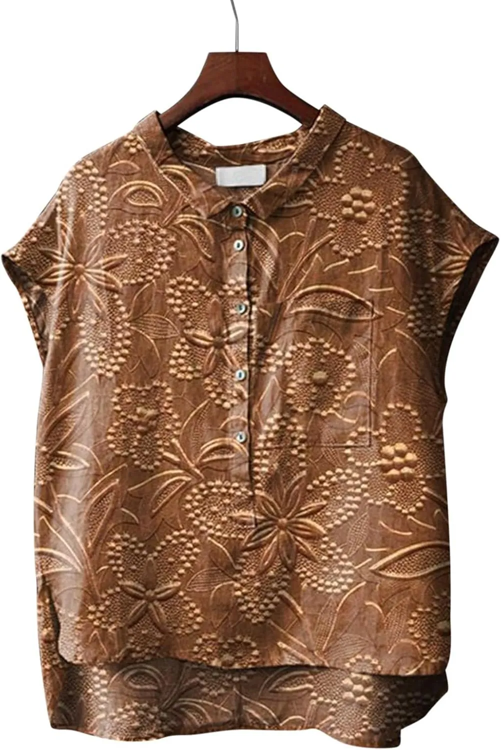 Shirts for Women Ethnic Style Blouses Casual Flowy Shirt Sleeveless Floral Printed Tops Vintage Sardines Art Tunics
