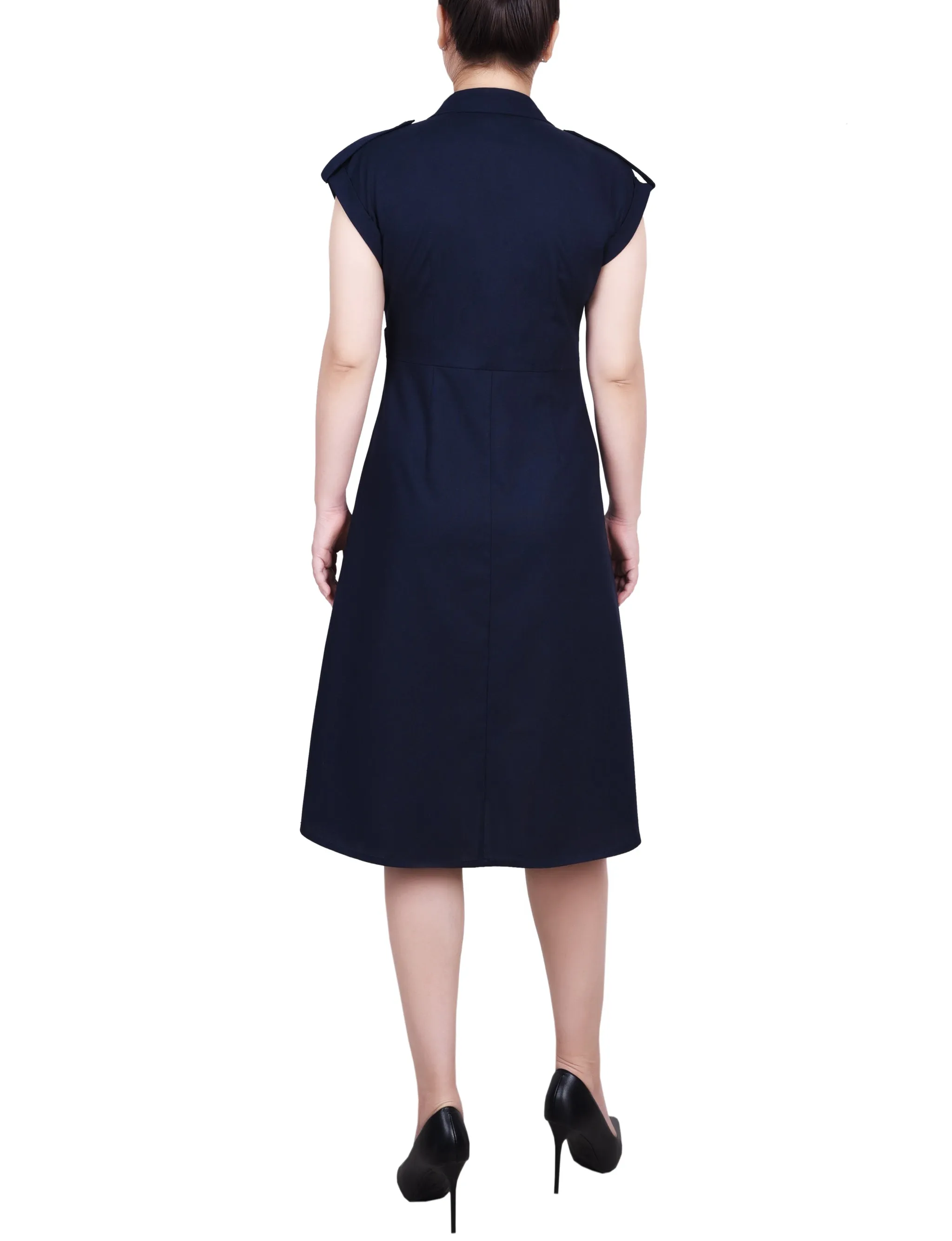 Short Sleeve Button Front Linen Dress