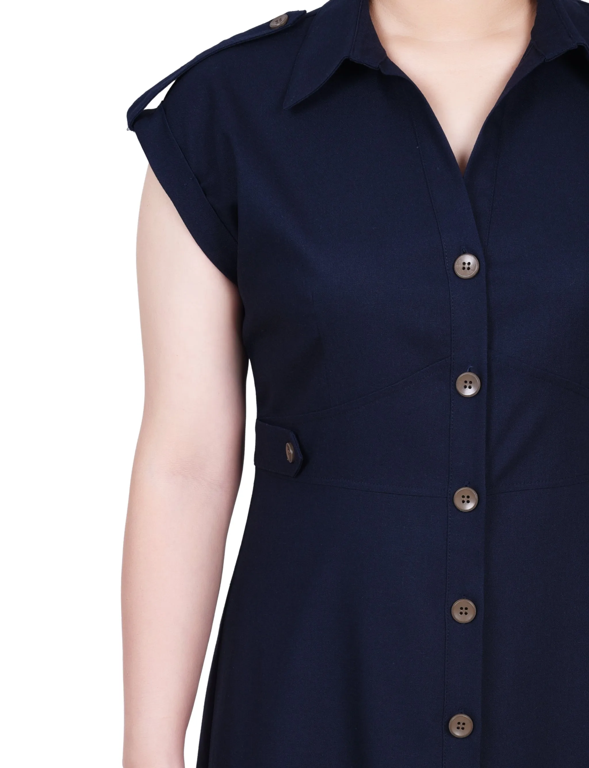 Short Sleeve Button Front Linen Dress