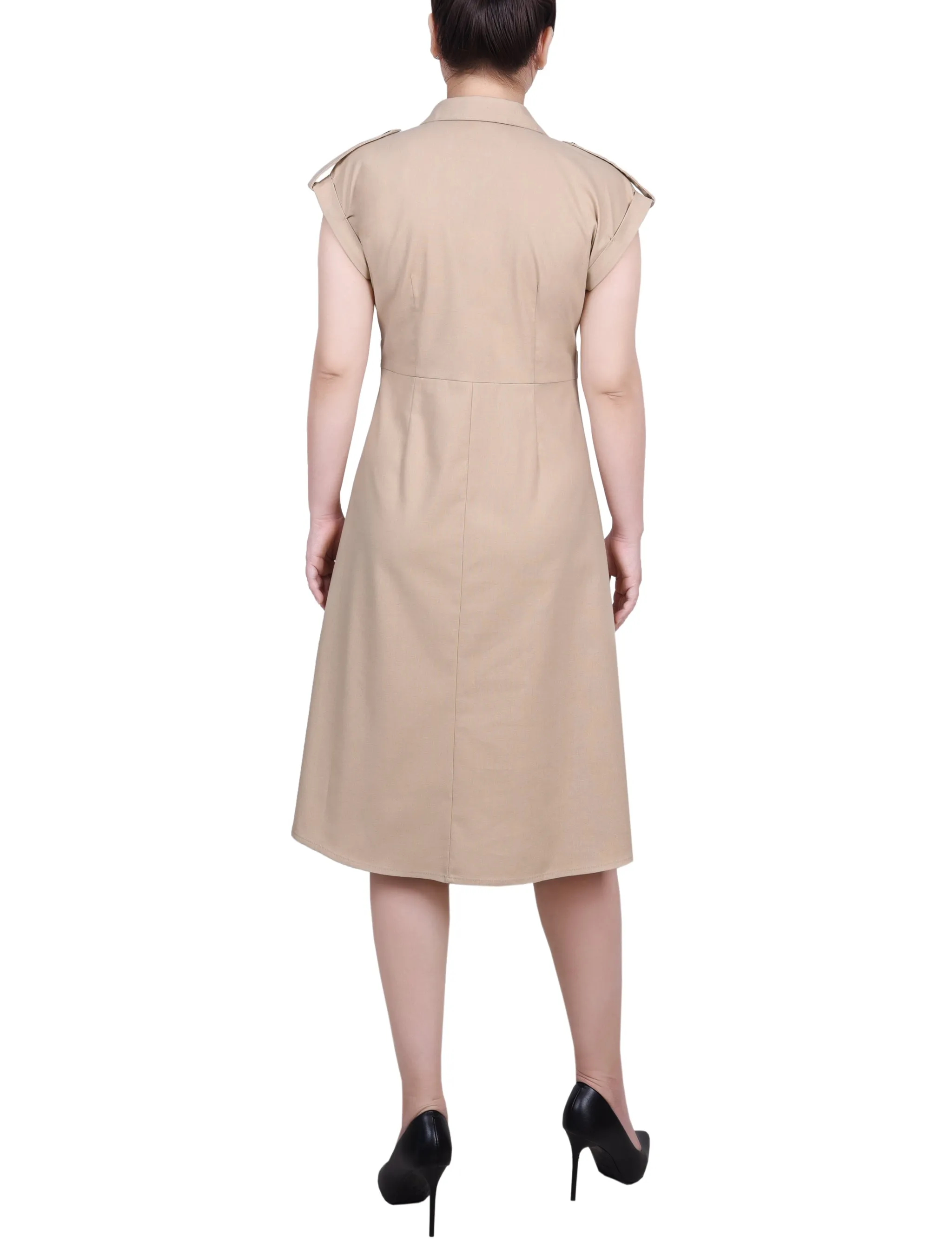 Short Sleeve Button Front Linen Dress