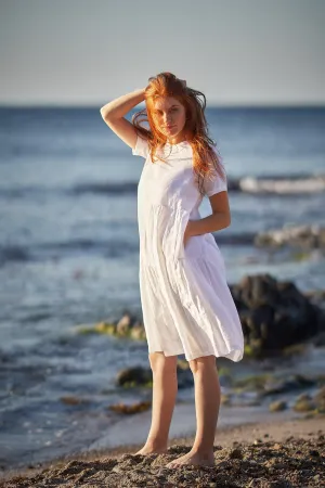 Short Sleeve Smock Linen Dress